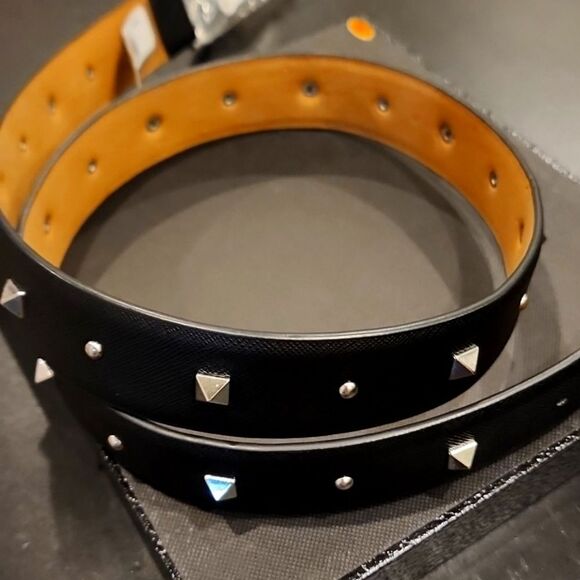 Michael Kors Studded Silver MK Logo Buckle Leather Belt main image 6